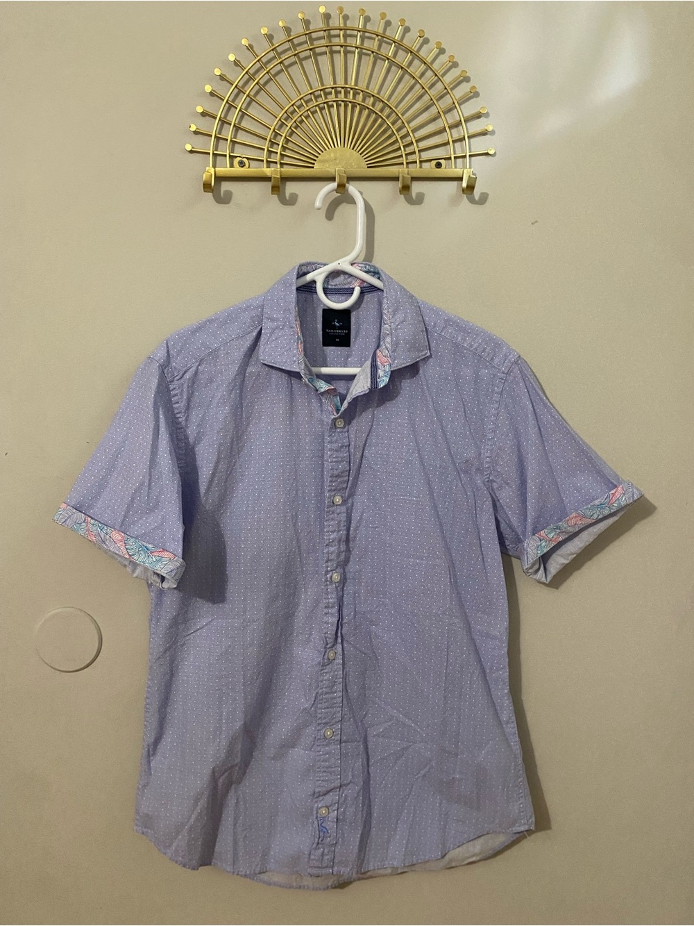 Tailorbyrd Short-Sleeve Button-Down Shirt with Printed Trim